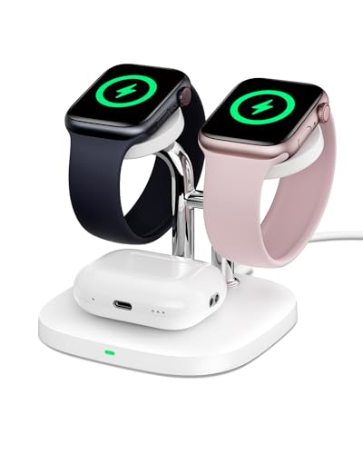 SwanScout Cargador para Apple Watch 11, SwanScout 704A, 3.3W Rápido Cargador Dual para Apple Watch Ultra 3/Ultra 2/SE 3/11/10/9/8, Soporte de Cargador Inalámbrico para Airpods Pro(Sin Adaptador)