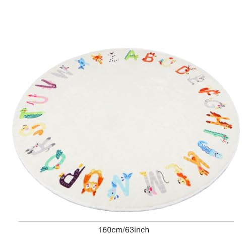 Round ABC Kids Rug,5.2 ft Animal Alphabet Playroom Rug,Washable Non-Slip Cute Nursery Rug for Kids Room,Educational Kid Play Rug Classroom Carpet for Playroom Kid Room Bedroom Decor - Image 3