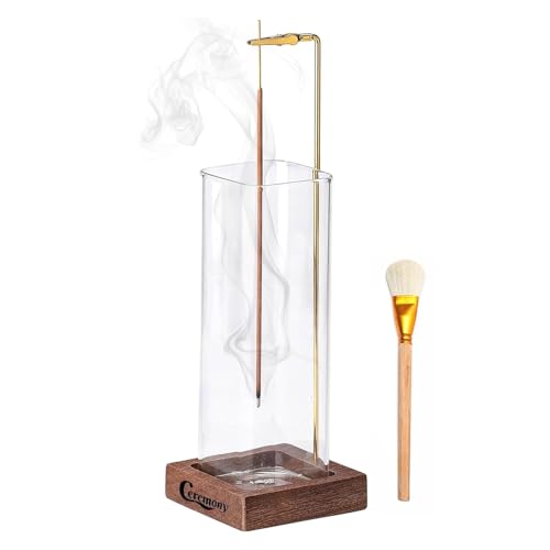 Ceremony Incense Holder, Wooden Incense Holder for Sticks with Glass Ash Catcher, Anti-ash Incense Burner Ash Brush for Meditation Yoga Spa Room Decor