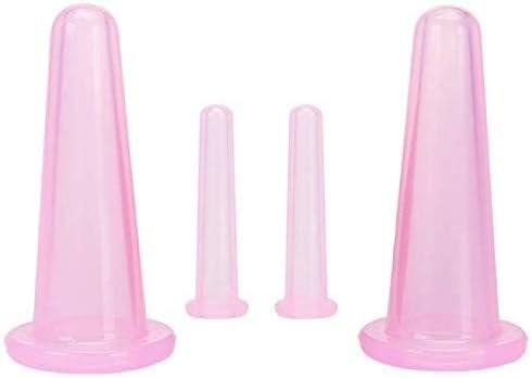 4Pcs Pink Facial Cupping Therapy Set Anti Cellulite Silicone Vacuum Cupping Cups for Face and Eye Cupping Massage, Massage Tools and Equipment