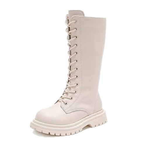 Kid's Girl's Leather Lace-Up Side Zipper Fashion Riding Boots Girls Winter Boots Dress Princess Shoes