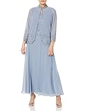 J Kara Women's Petite Beaded Long Jacket Dress, Dusty Blue/Multi, 16P