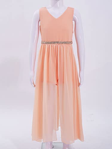 FEESHOW Girls V Neck Maxi Romper Dress with Short Jumpsuit Junior Bridesmaid Wedding Dance Party Gown3