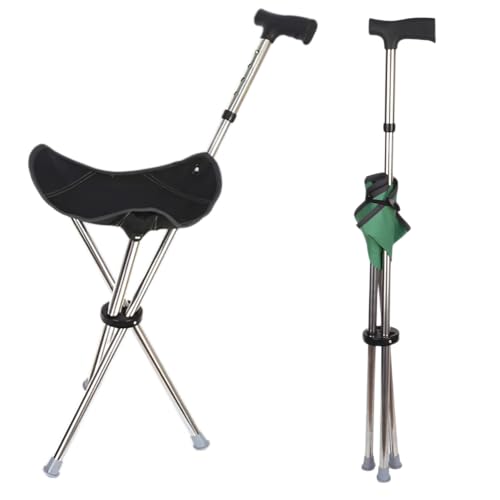 [Luvian]ステッキチェア 折りたたみ杖椅子 軽量設計 登山杖 椅子付き杖 3本足 登山歩行支援ウォーキング シート付き 折り畳み式ステッキ 行列待ち椅子 耐荷重130kgでしっかり支持 安定設計が転倒防止 伸縮可能 コンパクト 携帯便利 アルミ製で登山や散歩に便利 高齢者の歩行支援に最適のサムネイル