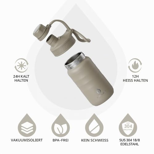 Ideus Vakuumisolierte Wasserflasche, 360 ml Edelstahl Doppelwand Flasche Metall Sport Kantine mit auslaufsicherem Schraubverschluss – Ansicht 2