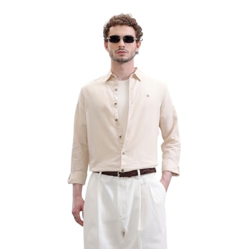 Image of WROGN Men's Cotton Linen Blend Shirt | Solid | Slim Fit