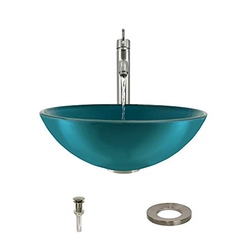 MR Direct 601-TQ-718-BN Turquoise Glass Vessel Sink Faucet and Pop-Up Drain in Brushed Nickel, 718 MR Direct 601-TQ-718-BN Turquoise Glass Vessel Sink Faucet and Pop-Up Drain in Brushed Nickel, 718
