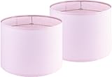 PIKOPIKO Pink Linen Set of 2 Medium Drum Lamp Shade, Easy Assembly Required 13' Top x 13' Bottom x 10' High Replacement Lamp Shades, Fabric Lampshades for Table Lamps Floor Lamps, Metal Spider Fitter