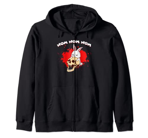Image of Nom Nom Nom Eat Skull Head Bunny Rabbit Kawaii Anime Rodent Zip Hoodie