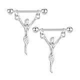 Salwosai 14G Stainless Steel Nipple Rings Jesus Straight Barbell Bars Tongue Ring 16mm(5/8 Inch) Body Piercing Jewelry