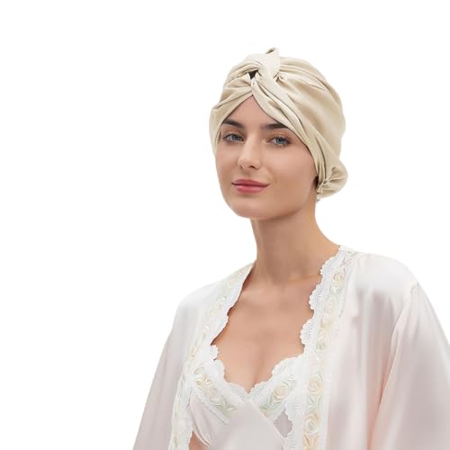 Bonnet de sommeil en soie naturelle pour cheveux bouclés, fins et crépus