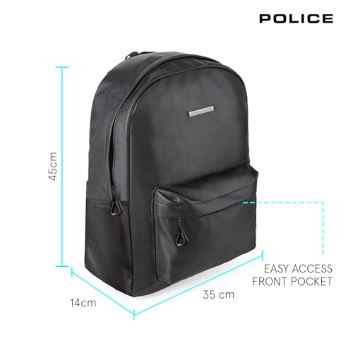 Image of Police Premium Vegan Leather Single Compartment Laptop Backpack - Black | 22L Stylish & Durable Laptop Backpack for Men | Spacious Office, Travel & Daily Use Backpack