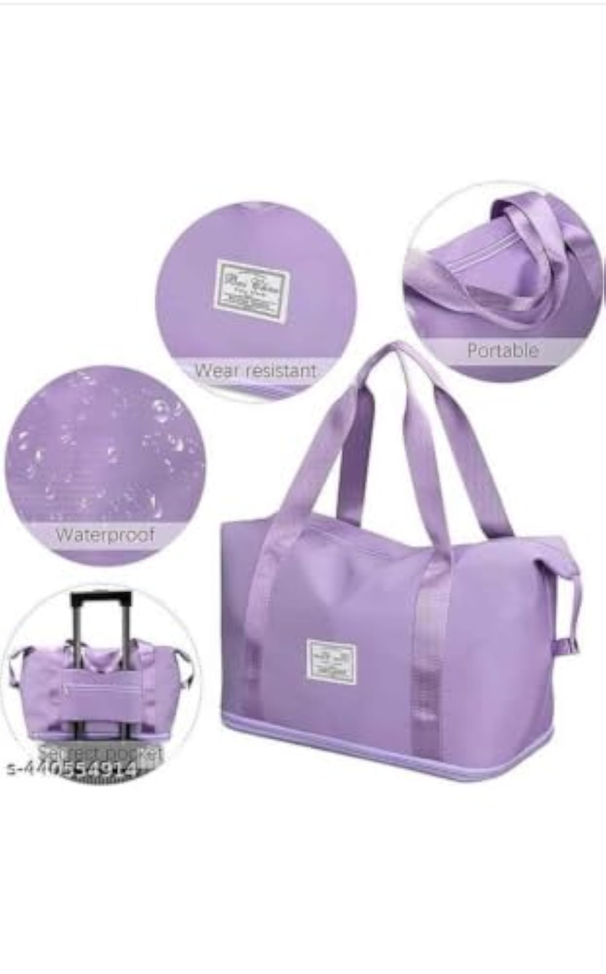 Foldable Travel Duffel Bag, Purple, 40 X 23 X 42 Cm