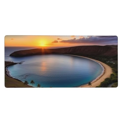 Tapis de souris long Hanauma Bay avec bords cousus anti-effilochage