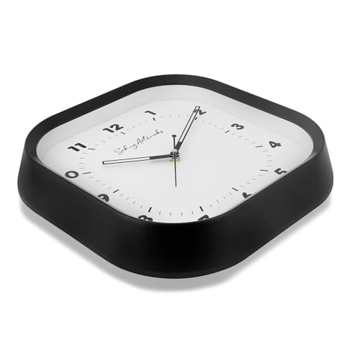 Image of Sehaz Artworks Silent Square Wall Clock for Hall | Black - 28x28 CM | Non Ticking, Designer Wall Clock for Bed Room Silent Sweep, Wall Watch for Living Room Stylish, Clock for Living Room Stylish