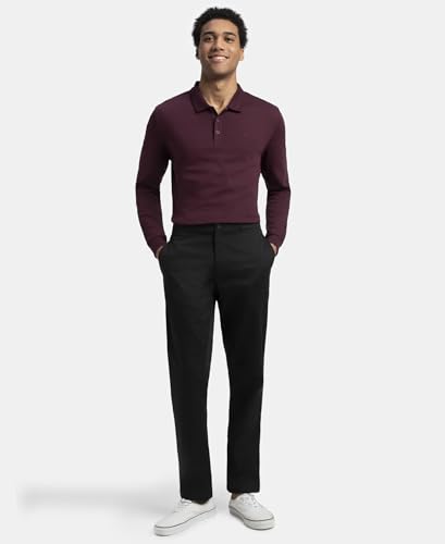 Image of Jockey 3914 Men Super Combed Cotton Rich Solid Full Sleeve Polo T-Shirt with Ribbed Cuffs