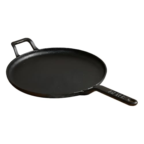 Image of Meyer Pre-Seasoned Cast Iron Flat Dosa /Roti /Chapati Tawa Pan with Stick Handle, Dosa Kallu, Iron Tawa Small Size, Gas and Induction Compatible | 24cm, Black