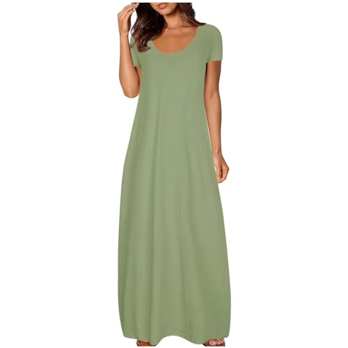 Abito lungo da donna, estivo, a maniche corte, leggero e traspirante, con scollo a V, elegante, per il tempo libero, grandi dimensioni, maxi abito in tinta unita, casual, Verde 1, XXL Abito lungo da donna, estivo, a maniche corte, leggero e traspirante, con scollo a V, elegante, per il tempo libero, grandi dimensioni, maxi abito in tinta unita, casual, Verde 1, XXL
