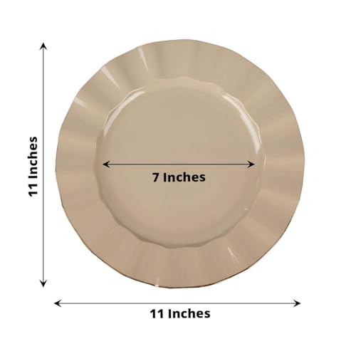 Efavormart 11" Dinner Plates – Set of 10 Plastic Taupe Round Disposable Plates with Gold Ruffled Rim – Elegant Tableware for Wedding Receptions, Dinner Parties, Holiday Events, and Catering