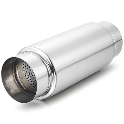 Image of LCGP 4 inch Inlet Universal Resonator,4 inch Outlet 13.77 inch Overall Length Stainless Steel High Performance Muffler, Polished, Pass-Thru Design