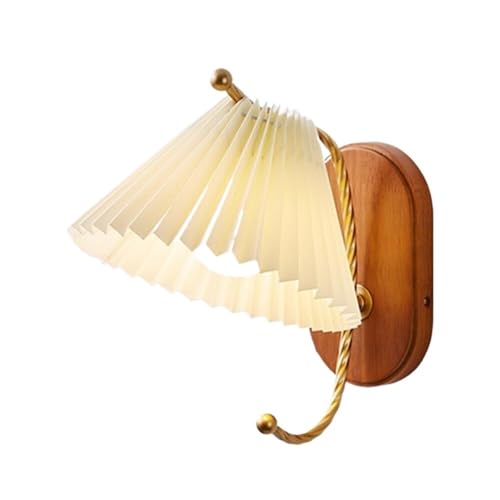 LEYWHEF Abat-jour en tissu plissé vintage, bras droit, applique murale à 1 lumière, applique murale en cuivre à fil dur, ferme