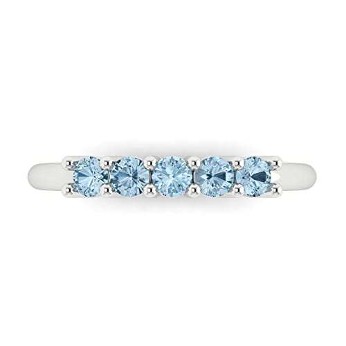 Clara Pucci 0.35 tcw Eternity Wedding Band for Women - 2.6mm Round Cut Aquamarine Birthstone Gold Ring - 14K White Gold Stacking Bridal Wedding Ring for her