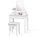 Giantex Bathroom Vanity Dressing Table Set 360 Rotate Mirror Pine Wood Legs Padded Stool Dressing Table Girls Make Up Vanity Set w/Stool (Rectangle Mirror 3 Drawers) (White)