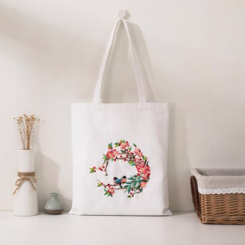 Image of VIVOLOOM Canvas Tote Bag Embroidery Kit for Beginners, DIY Needlepoint Kit with Unique Pattern, Include Instruction, Colorful Threads, and Tools for Adults