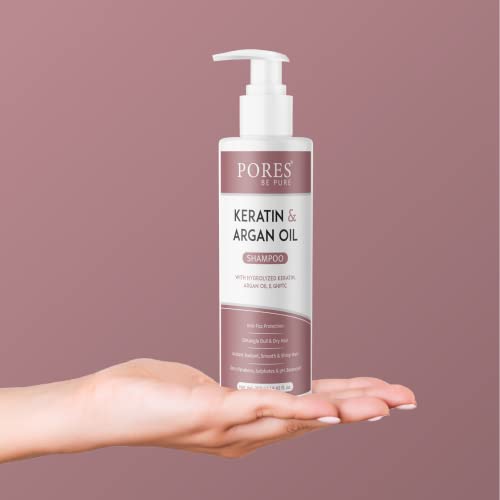 Image of PORES Be Pure Keratin Shampoo for Hair Fall Control | With Hydrolyzed Keratin, Argan Oil & GHPTC | Instant Smooth, Frizz-Free & Thick Hair | Shampoo for Women & Men | All Hair Types - (250 ml X 2)