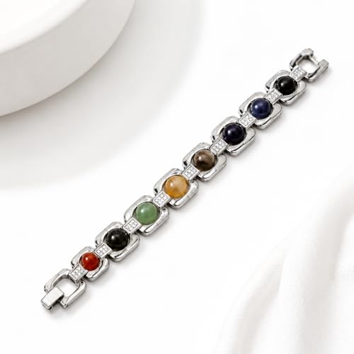 Image of eCraftIndia Crystal Energy Bracelet for Men & Women | 7 Chakra Healing Bracelet | Pyrite Dhanlabh Money Magnet Triple Protection Stone.