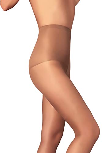 Image of Mila Marutti Nude Control Top Tights for Women | Sheer Shaping Pantyhose | Tummy Slimming Nylons - Caramel, S