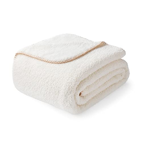 Amélie Home Fleece Sherpa Throw Blanket, Milky Lightweight Shaggy Soft Fuzzy Cozy Blankets, Reversible Fluffy Plush Frenchic Throw For Sofa, Couch, Bedroom, Living Room, Travel. Ivory,50"X 60" #TOP1