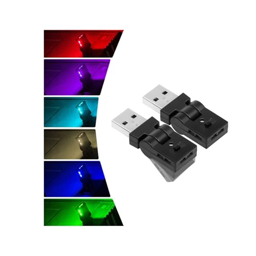 Usb LEDライト 車内用品 Type-A 8色 照射方向切替 180°首振り メモリー機能 自動点灯 調光 雰囲気ライト 小型 軽量 イルミネーション ミニ スイング車内 RGB アンビエントライト 車アクセサリー 簡単取付 USB給電 小型 2個入り