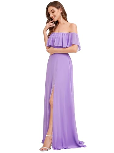 Image of Ever-Pretty Women's Summer Off The Shoulder Flowy Chiffon Formal Wedding Guest Dresses Maxi Side Split Beach Bridesmaid Dress