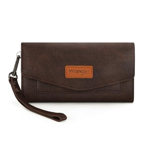 Image of Montana West X Wrangler Women's Wallets Large Wristlet for Woman Ladies Female Trifold Cash Wallet with Wrist Strap and Rfid Lining