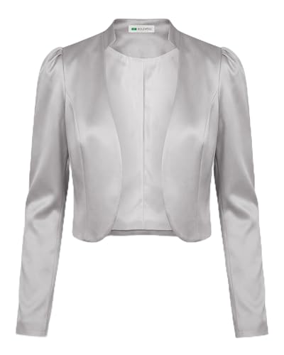 Bolerose formal Satin Langen Ärmel Bolero Jacke (Silber, XL)