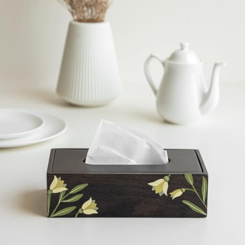 Image of Aurum Crafts Mirra Handpainted Wooden Tissue Box Holder | Mango Wood Decorative Napkin Dispenser | Tabletop Tissue Case for Home, Living Room, Office & Dining Decor | Size: 10 x 5 x 3 inches