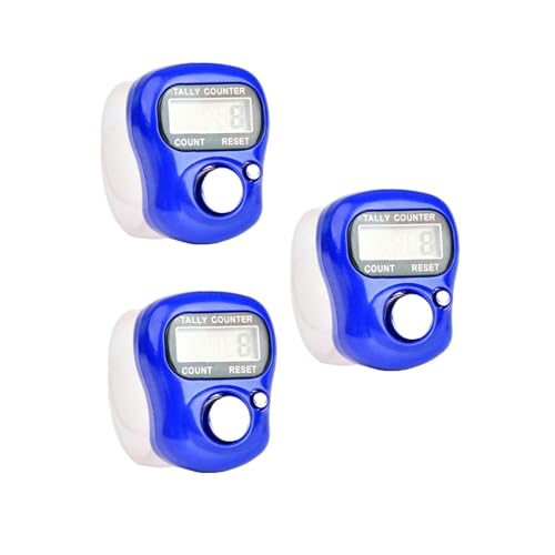 3Pcs Blue 5 Digit LED Digital Row Counter, Display Counter Clicker, Handheld Number Click Counter, Electronic Finger Counter Hand Tally Counter with Ring for Golf, Track and Field Lap Counters