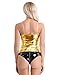 YiZYiF Women's Spaghetti Wet Look PVC Leather Camisole Vest Tank Top Blouse Gold Medium
