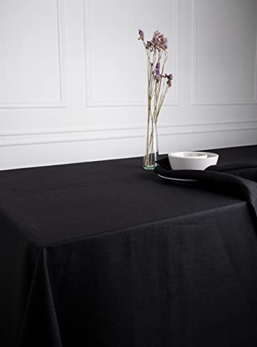 D'Moksha Homes 100% Pure Linen Tablecloth - 60 x 102 Inch Black for Rectangle Tables - Machine Washable Dining - Image 3