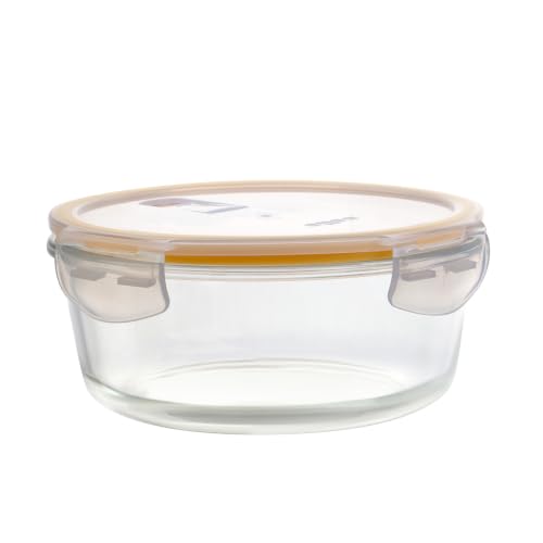 Image of CELLO Fit & Fresh Round Lunch Box Container for Daily Use 1500 ml, Clear | Microwave & Fridge Safe Toughened Glass Airtight Leakproof Food Storage Tiffin Box Container for Kitchen, Travel & Office Use