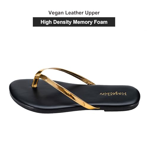Image of mazeskin Women's Memory Foam Comfortable Flat Thong Sandals Dressy Summer Beach Leather Slide Flip Flops