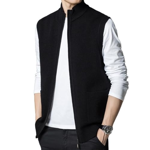 Mens Full Zip Wool Vest Stand Collar Slim Fit Sweater Casual Knitted Cardigan with Pockets