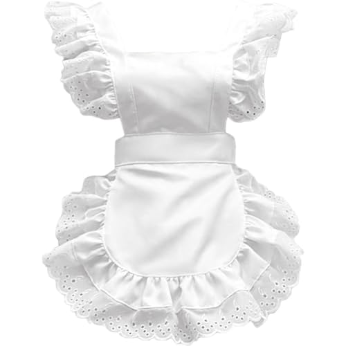 Bemvp Tablier Style Lolita, Tablier De Soubrette Vintage À Volants, Tablier De Travail Uni, Tablier Dos À Taille, Idéal pour Cuisine, Préparation du Café...