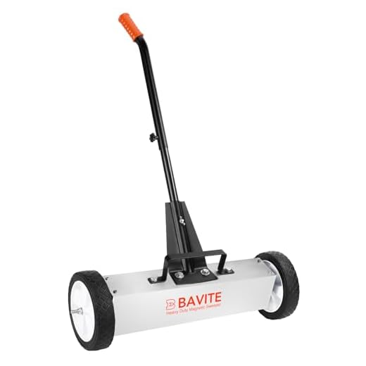E BAVITE Nail Magnetic Sweeper,17 Inches Heavy Duty Telescopic Magnet Broom Large Rolling Nail Finder Magnet Tools with Wheels Cleanup and Long Adjustable Handle for Construction Yard