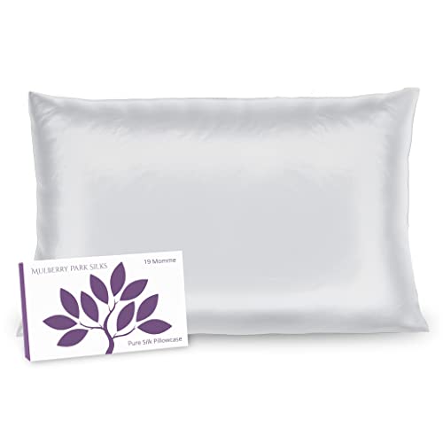 Mulberry Park - 19 Momme Silk Pillowcase - Prevents Bed Head, Tames Frizz, Moisturizes Skin, Minimizes Sleep Lines and Helps with Wrinkles - Highest Grade 6A Pure Mulberry Silk - 1pc White Queen