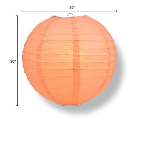 Image of Quasimoon PaperLanternStore Decorative Paper Lantern - (Single, 20-Inch, Peach Orange, Even Ribbing) Round Paper Lantern - Ideal Wedding and Party Decor or Home Accent, Lighting Optional