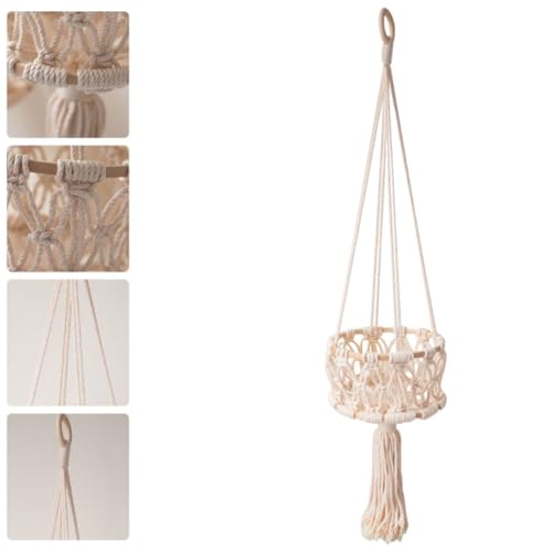 Cesta de cuerda de algodón Operitacx beige para verduras y almacenamiento colgante de objetos 8