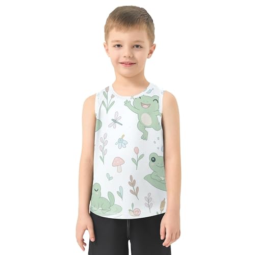Frog Cartoon Boys Athletic Tank Top Sleeveless Summer Vest Tee Sport Dance Workout Tops for Golf Swim Bike Jog 3T2