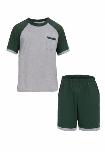 Image of Mens Pajamas Set Lightweight Summer Pjs Sleepwear Soft Comfy Short Sleeve Loungewear With Pocket (S-4X)